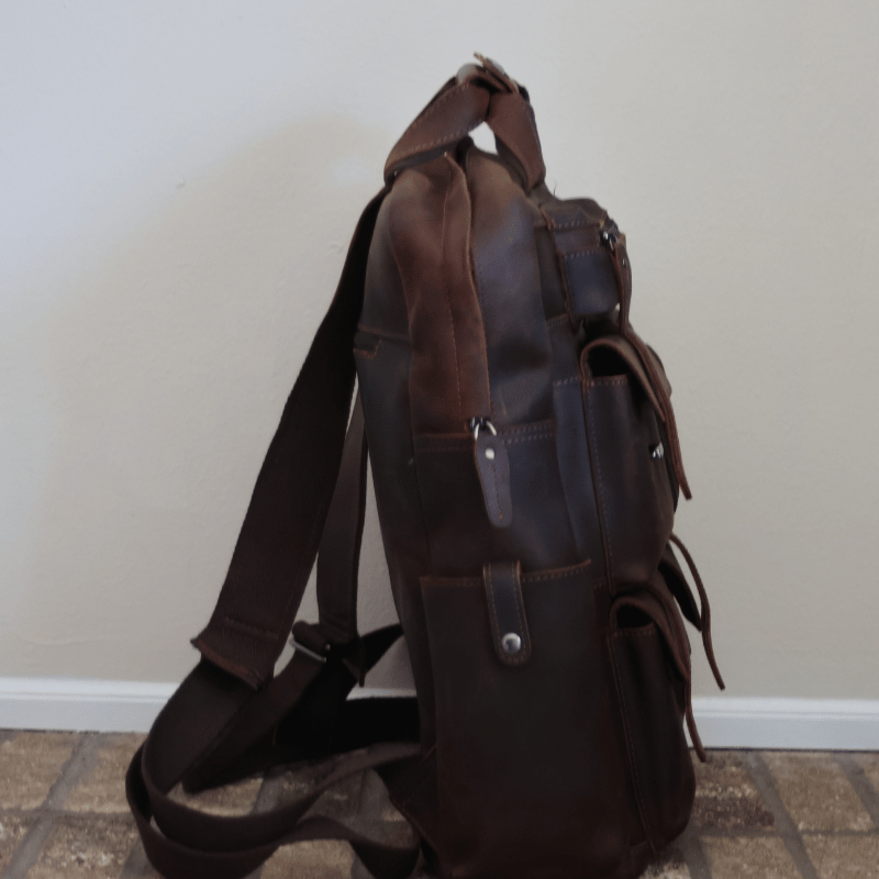 Custom Made Vintage and Vault Full Grain Leather Backpack with Multiple outer Pockets