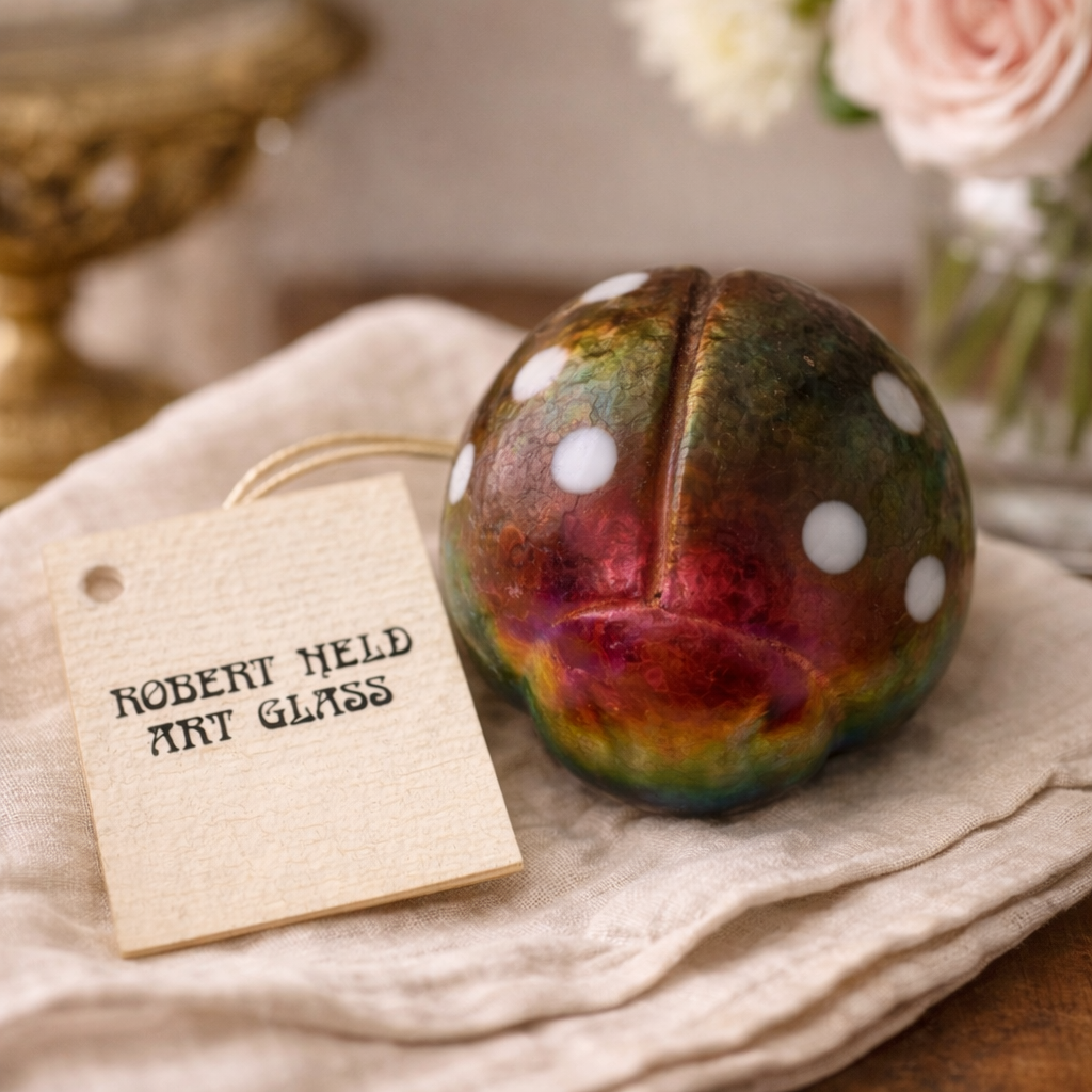 Robert Held Art Glass Ladybug Paperweight, Handblown Studio Glass with Tag