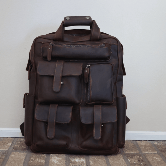 Custom Made Vintage and Vault Full Grain Leather Backpack with Multiple outer Pockets