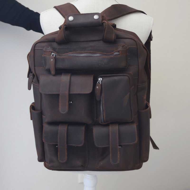 Custom Made Vintage and Vault Full Grain Leather Backpack with Multiple outer Pockets