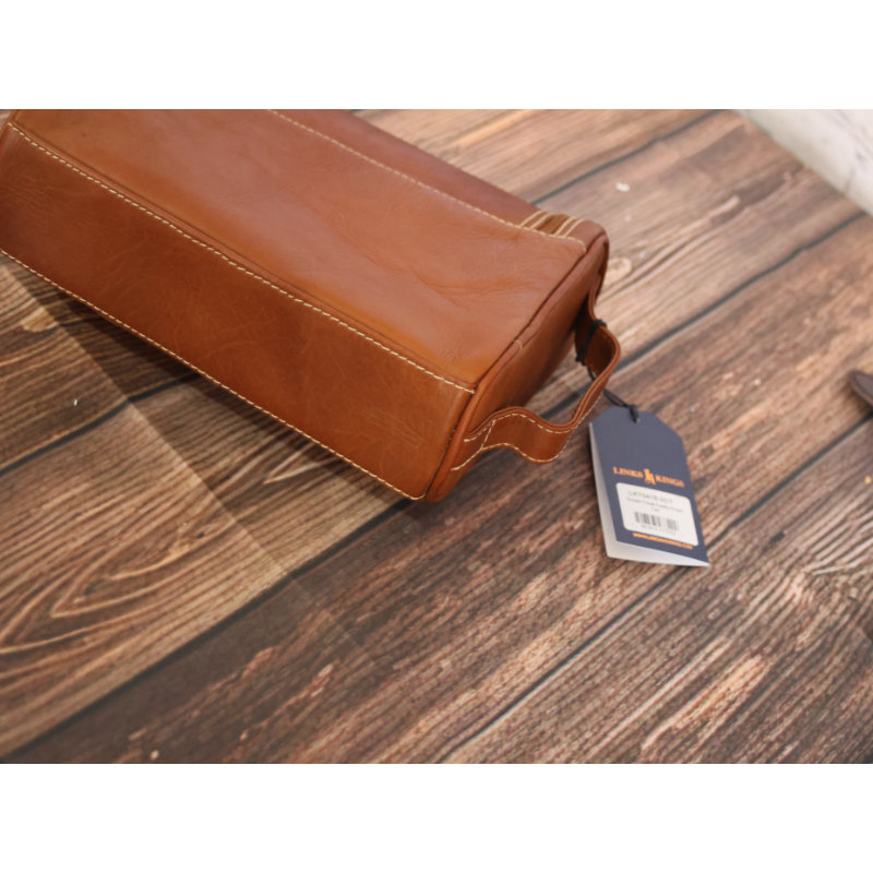 Links and Kings hanging Travel Toiletry Kit Tan Leather New
