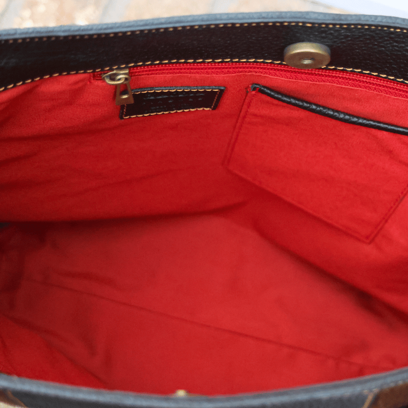 Claudia Firenze Leather Tote Bag | Black & Brown Italian Style Shoulder Bag | Everyday Luxury Handbag