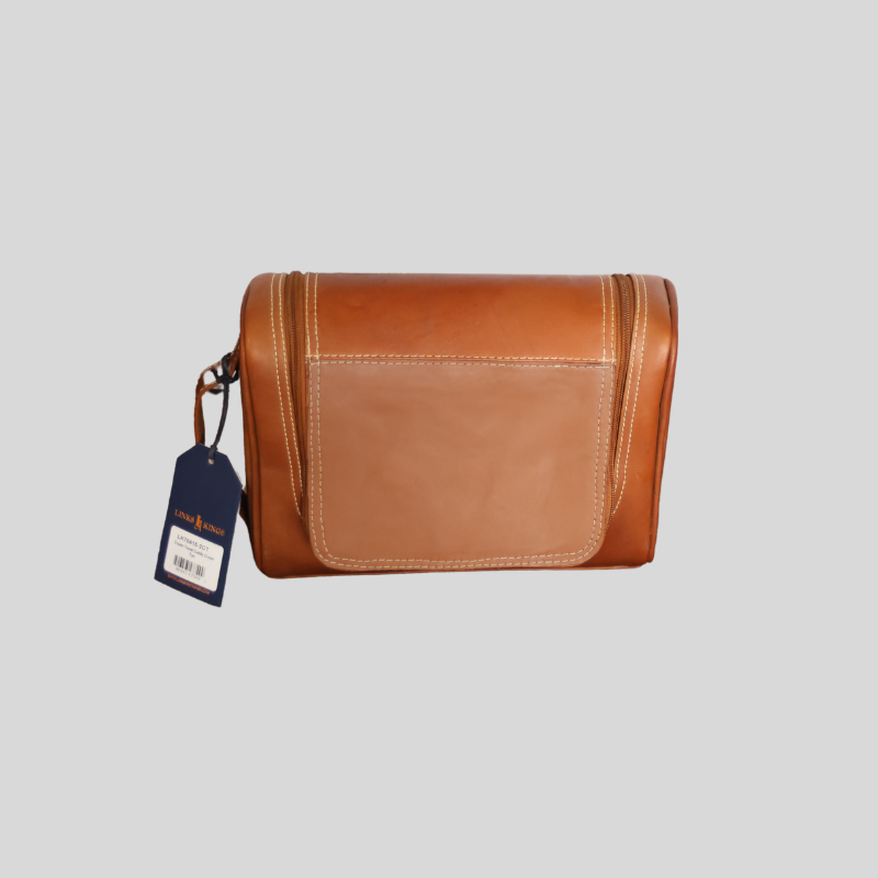 Links and Kings hanging Travel Toiletry Kit Tan Leather New