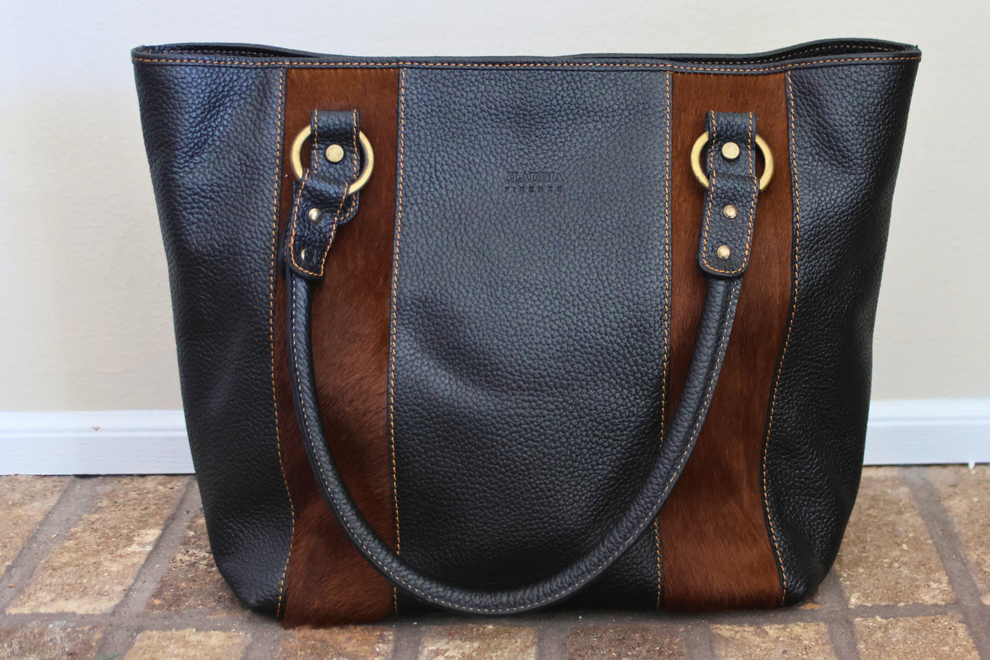 Claudia Firenze Black and Calf Hide Shoulder Bag