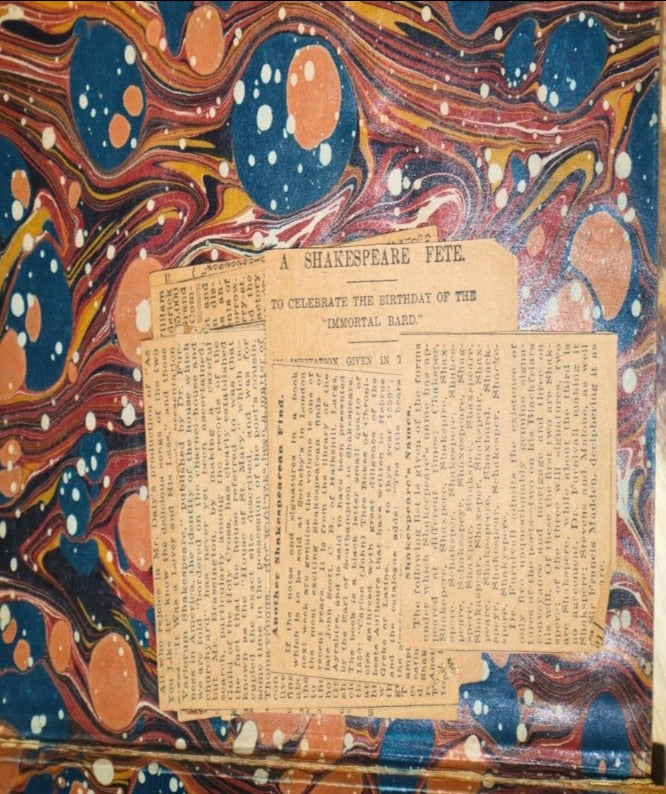 1853 Shakespeare Complete Works | Antique Leather Bound Book with Historic Newspaper Clippings | One-of-a-Kind Literary Artifact