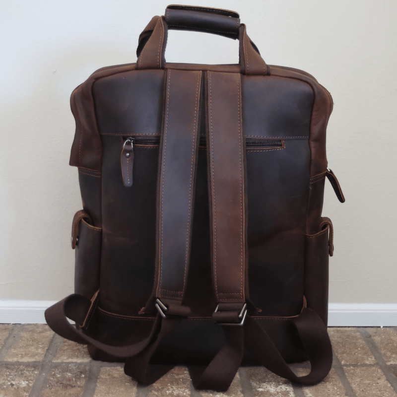 Custom Made Vintage and Vault Full Grain Leather Backpack with Multiple outer Pockets