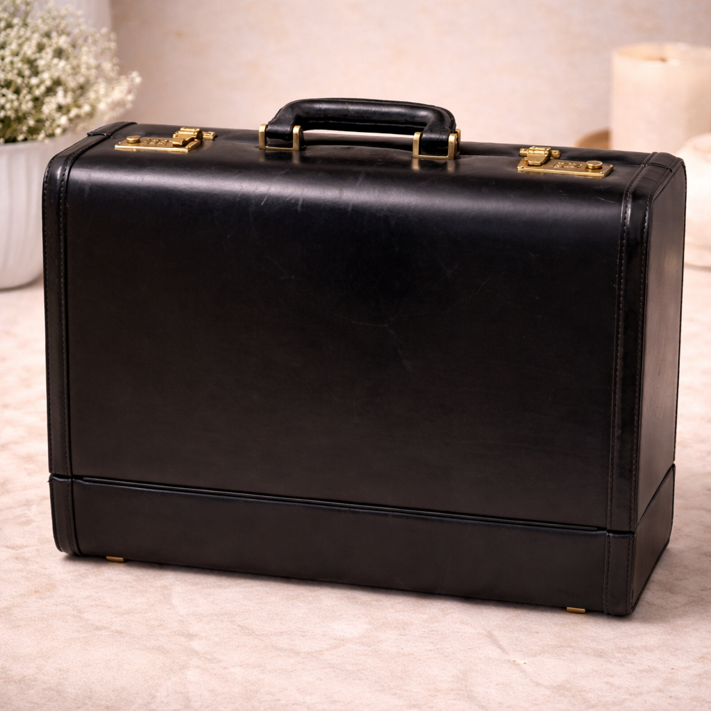 Vintage Bally Black Leather Suitcase | Luxury Leather Briefcase Travel Case | Swiss Made Designer Luggage | Classic Attache Case