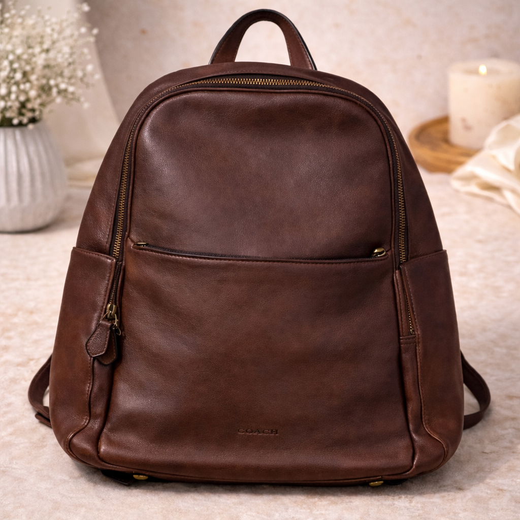 Vintage Coach Brown Leather Backpack | Full Grain Leather Rucksack | Classic Minimalist Designer Bag | Unisex Travel Backpack