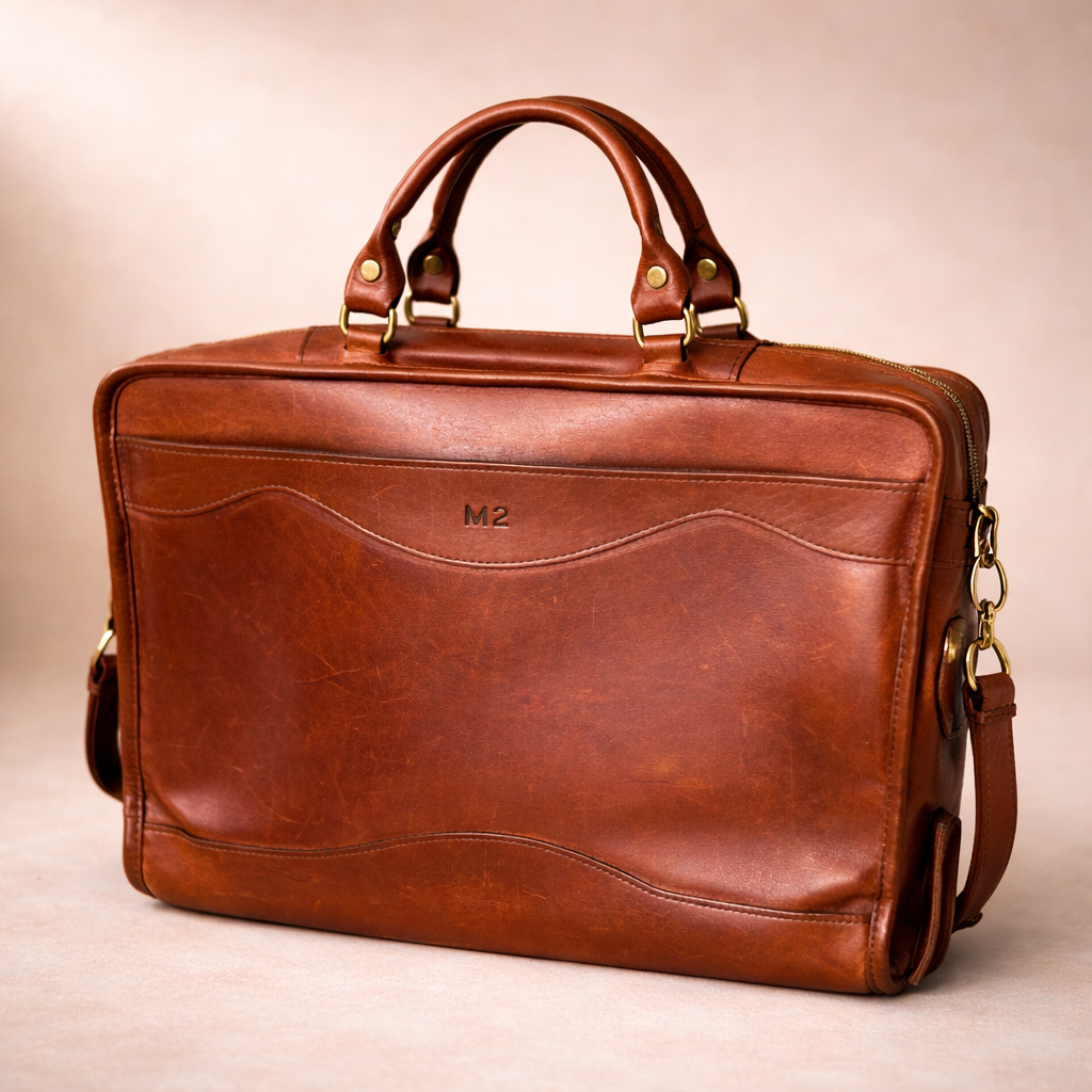 JW Hume Co Heritage Leather Briefcase | Full Grain Brown Leather Weekender Bag | Luxury USA Made Travel & Work Bag