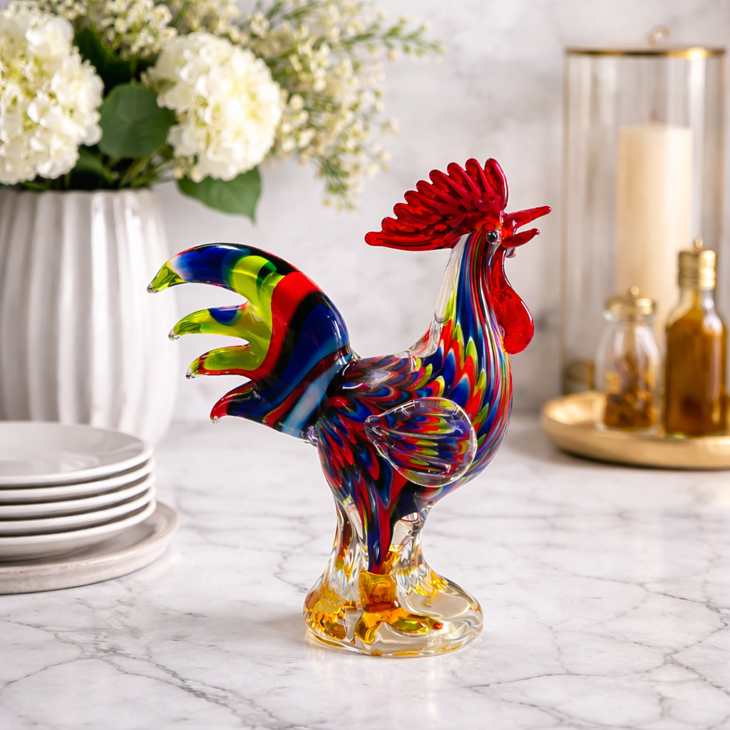Lenox Rainbow Art Glass Rooster Figurine – Large Colorful Decor (11.75”)