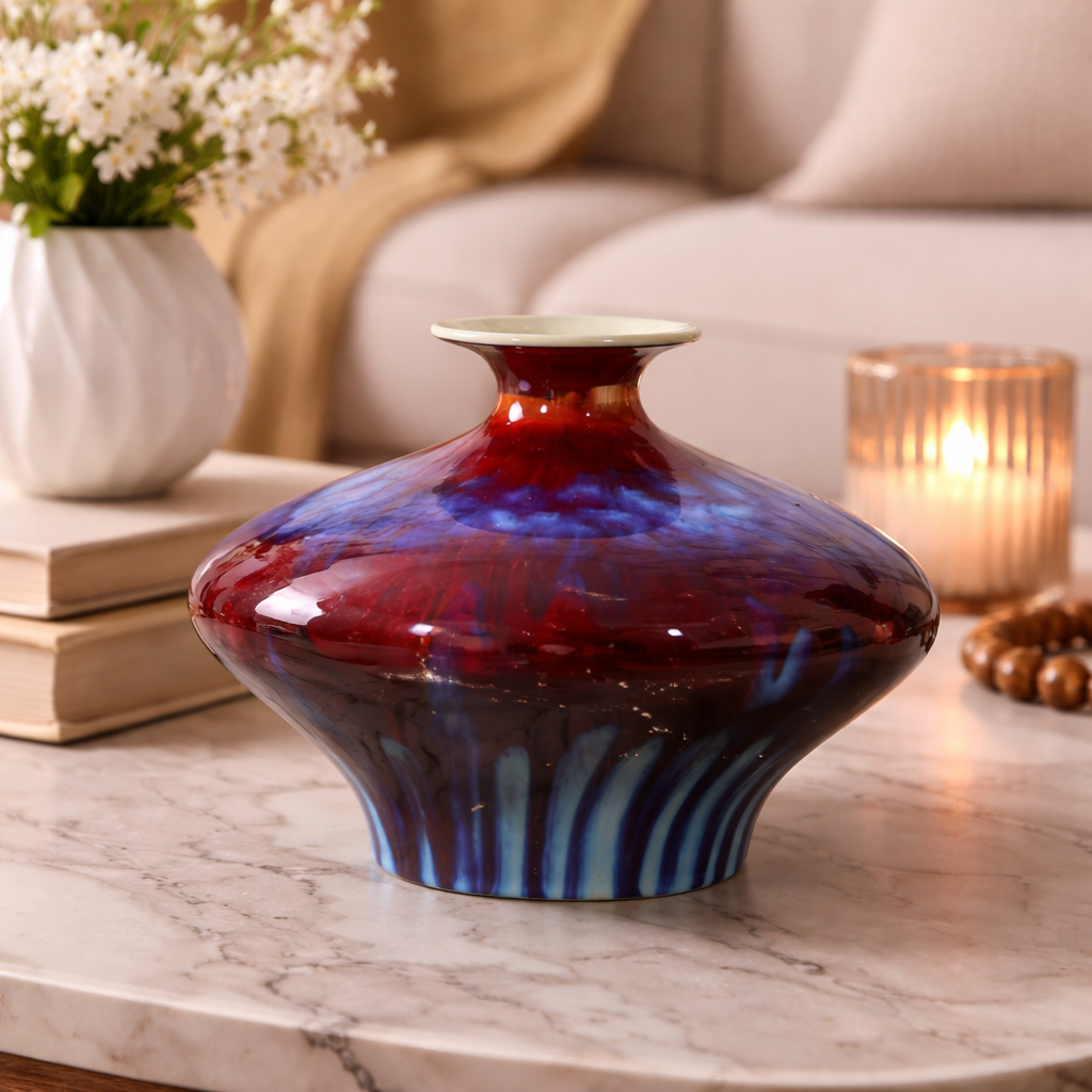 Kalifano Multicolored Drunken Vase | Sculptural Art Glass Decor | Modern Luxury Statement Piece