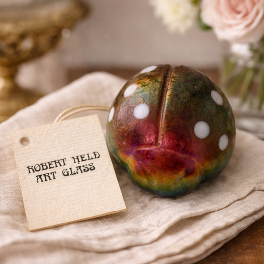 Robert Held Art Glass Ladybug Paperweight, Handblown Studio Glass with Tag