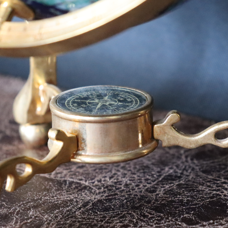 Medium Blue and Brass Semi Precious Stone Globe (14 Inch Double Spin)