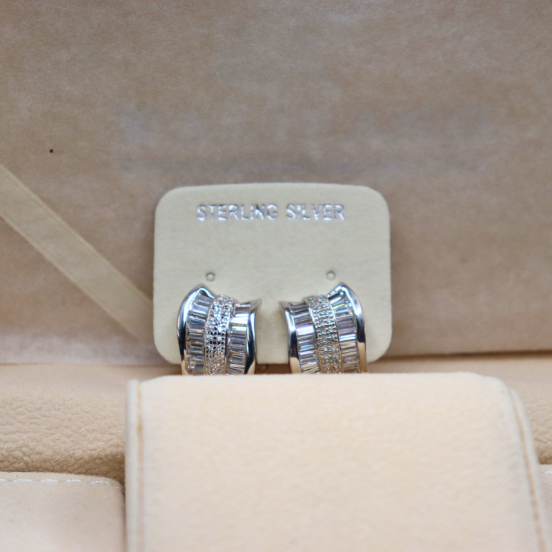 Kalifano Sterling Silver and Lab Created Diamond Earrings