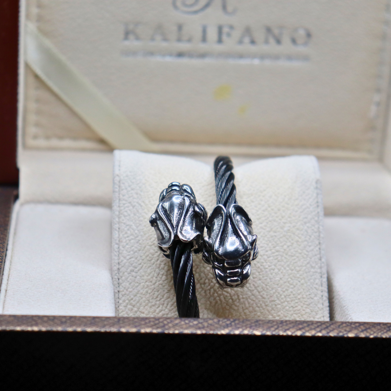 Kalifano Stainless Steel Double Dragon Head Bracelet