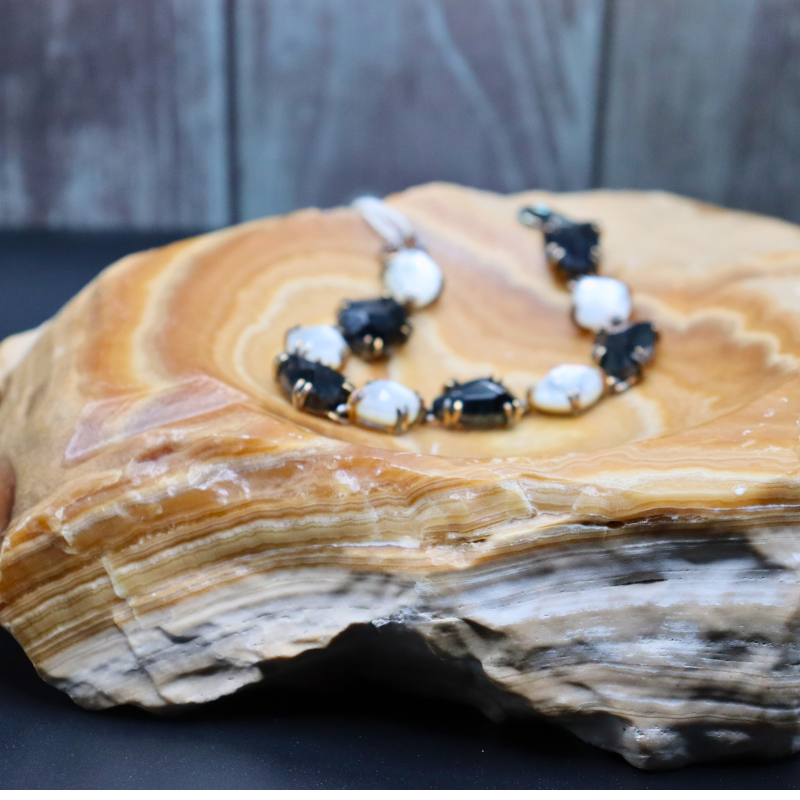 Kalifano Black and White Gemstone Bracelet