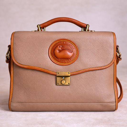 Dooney & Bourke All Weather Leather Satchel | Taupe Pebbled Leather Top Handle Crossbody Bag | Vintage Structured Handbag
