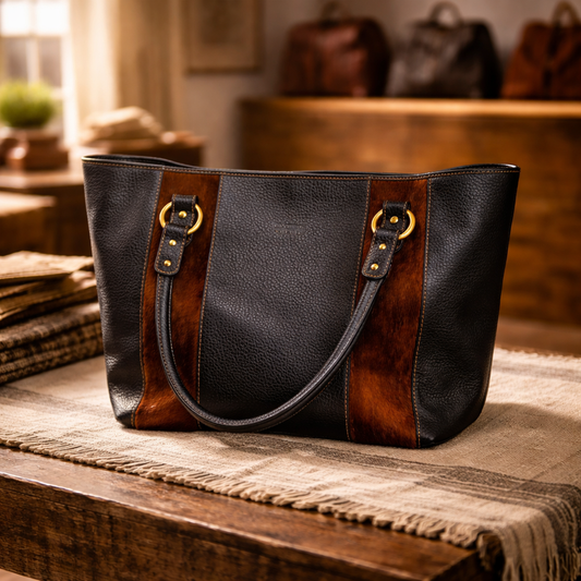 Claudia Firenze Leather Tote Bag | Black & Brown Italian Style Shoulder Bag | Everyday Luxury Handbag