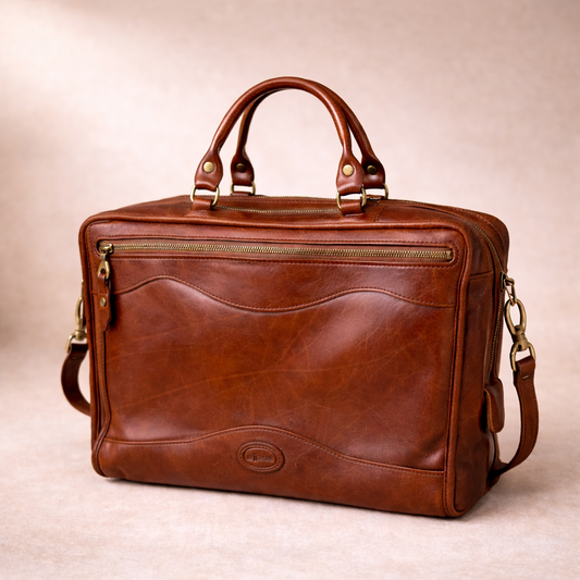 JW Hume Co Heritage Leather Briefcase | Full Grain Brown Leather Weekender Bag | Luxury USA Made Travel & Work Bag