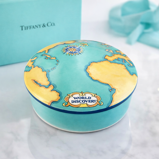 Tiffany & Co. World Discovery Porcelain Trinket Box – Tauk Exclusive France 2000 Vintage Collectible