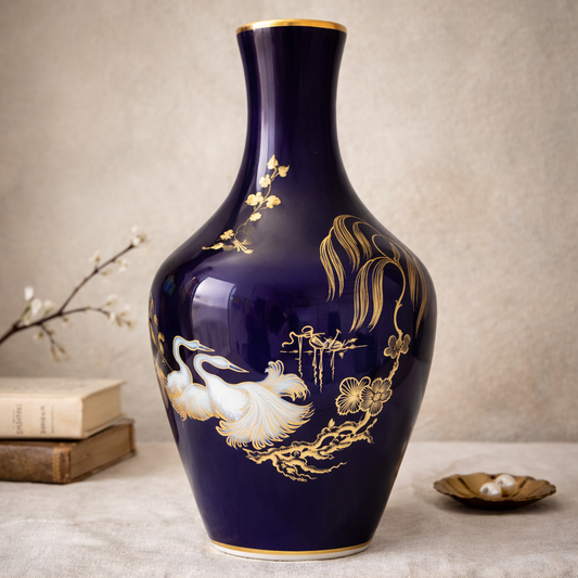 Vintage Hutschenreuther Echt Kobalt Vase | German Porcelain | Grieshammer Design | Hand Decorated