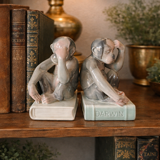 Vintage Darwin Monkey Ceramic Bookends