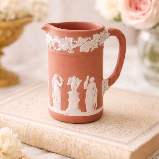 Vintage Wedgwood Jasperware Creamer, Terracotta with White Relief, Made in England