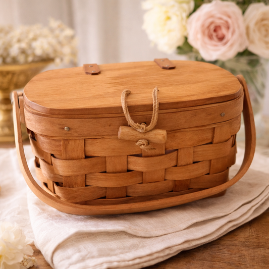 Vintage Longaberger Handwoven Basket with Lid, Dresden Ohio USA