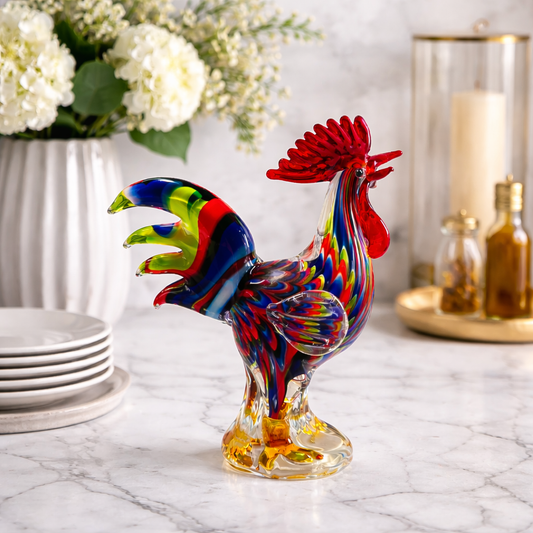 Lenox Rainbow Art Glass Rooster Figurine – Large Colorful Decor (11.75”)