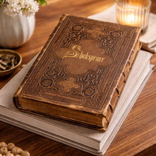 1853 Shakespeare Complete Works | Antique Leather Bound Book with Historic Newspaper Clippings | One-of-a-Kind Literary Artifact