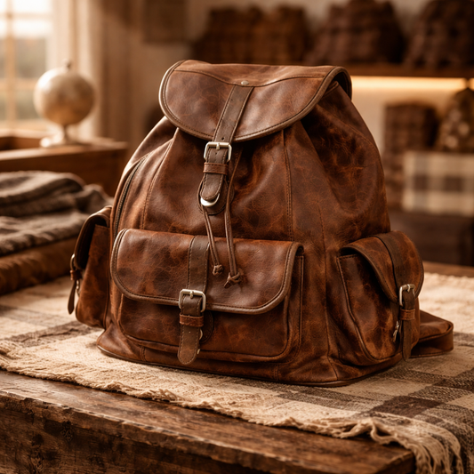 Full-Grain Leather Backpack | Vintage Brown Leather Rucksack | Rugged Luxury Everyday Carry