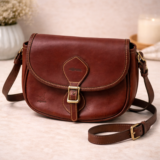 JW Hume Vintage Brown Leather Crossbody Bag | Full Grain Saddle Bag | Handmade USA Heritage Leather Purse